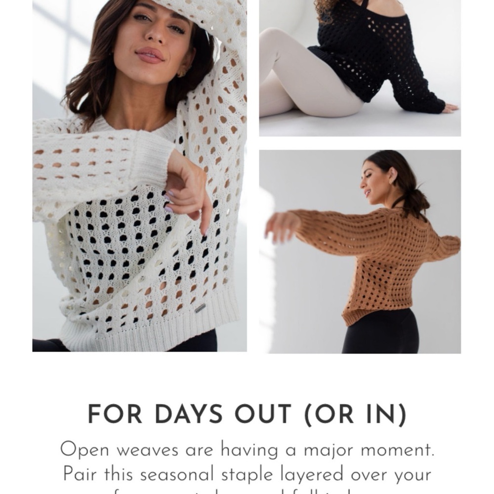 Open-Weave Crewneck Sweater — Cream/White